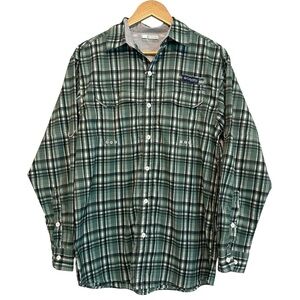 Columbia Men's Small Green Plaid Outdoor Fishing Sportsman Long Sleeve Shirt